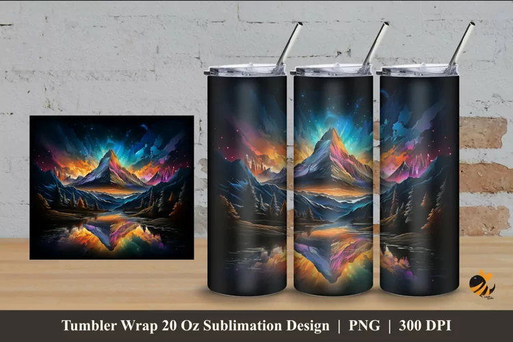 Mountains Sparkling Tumbler Wrap Sublimation Design 4
