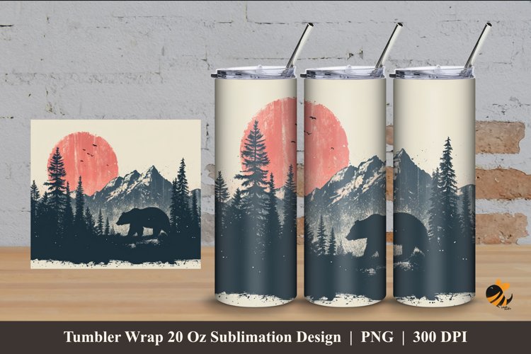 Bear In The Forest Tumbler Wrap Sublimation Design 4 example image 1