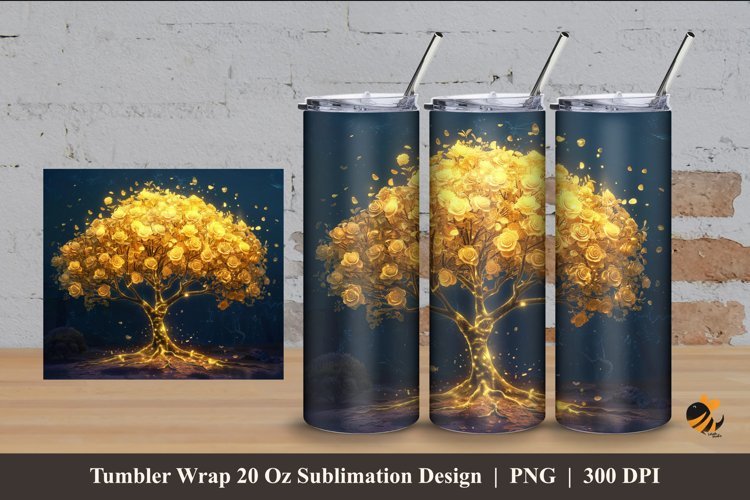 Golden Tree Tumbler Wrap Sublimation Design 4 example image 1