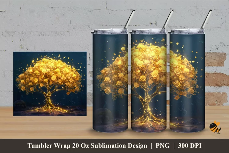 Golden Tree Tumbler Wrap Sublimation Design 4