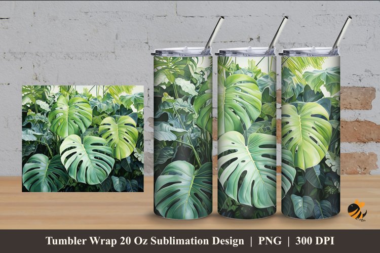 Exotic Monstera Tumbler Wrap Sublimation Design 4