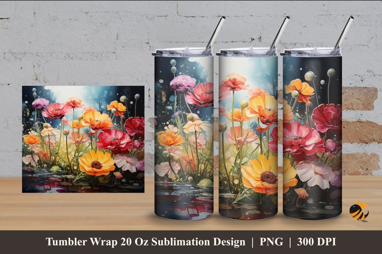 Colorful Garden Tumbler Wrap Sublimation Design 4 example image 1