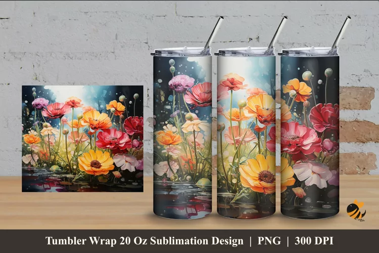 Colorful Garden Tumbler Wrap Sublimation Design 4