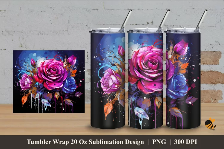 Pretty Rose Tumbler Wrap Sublimation Design 4