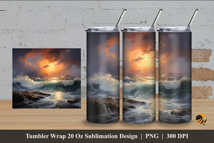 Big Waves Tumbler Wrap Sublimation Design 4