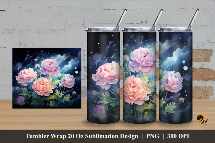 Misty Night Flower Tumbler Wrap Sublimation Design 4