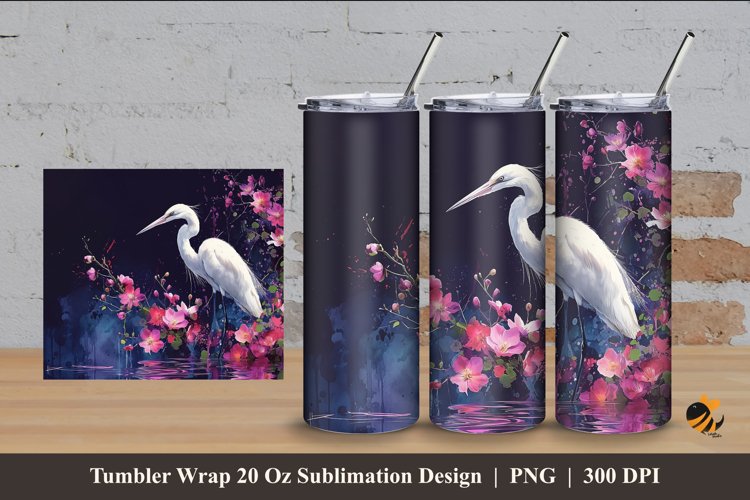 Stork Painting Tumbler Wrap Sublimation Design 4