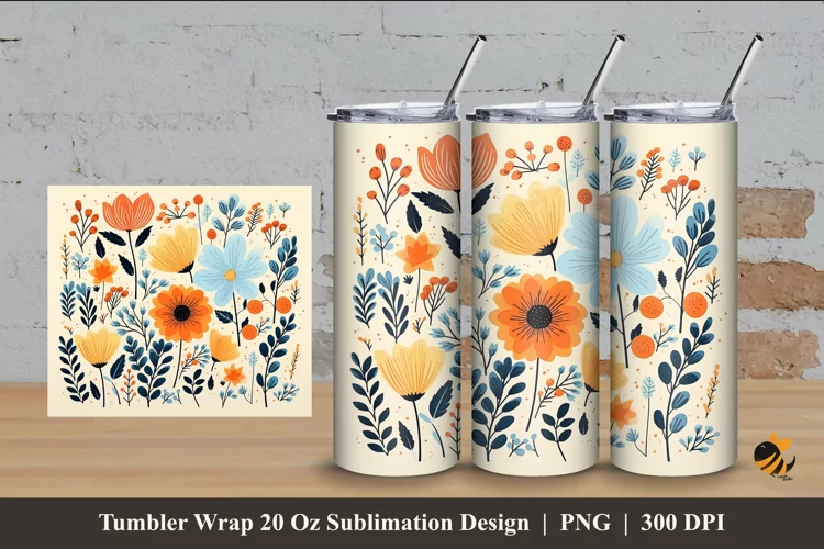 Classic Flowers Tumbler Wrap Sublimation Design 4