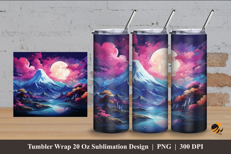 Painting Mountain Tumbler Wrap Sublimation Design 4 example image 1