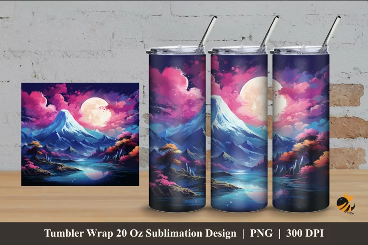 Painting Mountain Tumbler Wrap Sublimation Design 4
