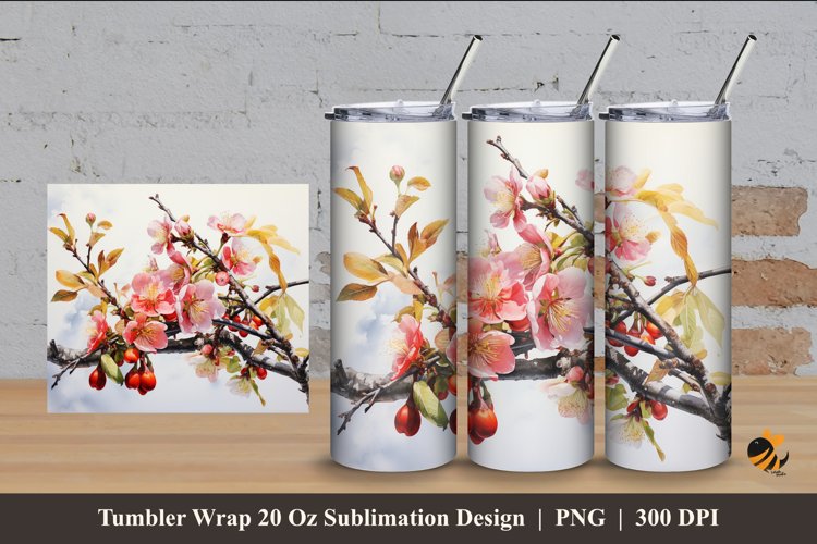 Flowers And Fruit Tumbler Wrap Sublimation Design 4 example image 1