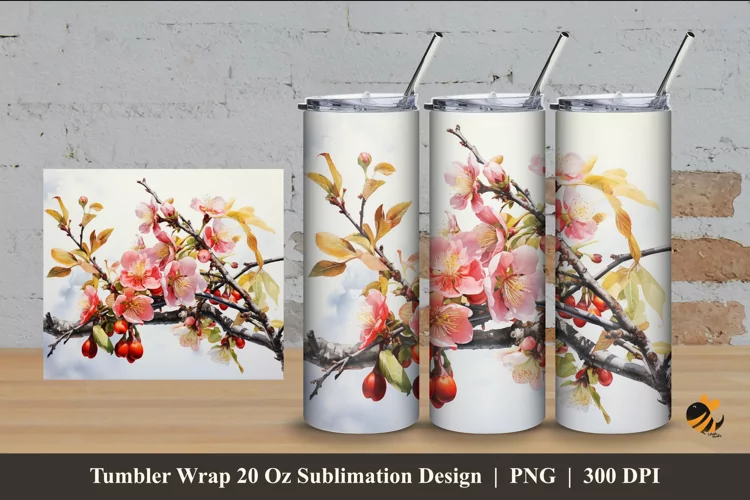 Flowers And Fruit Tumbler Wrap Sublimation Design 4