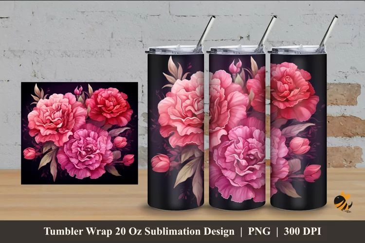 Carnation Flower Tumbler Wrap Sublimation Design 4