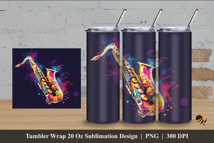 Cool Saxopone Tumbler Wrap Sublimation Design 4