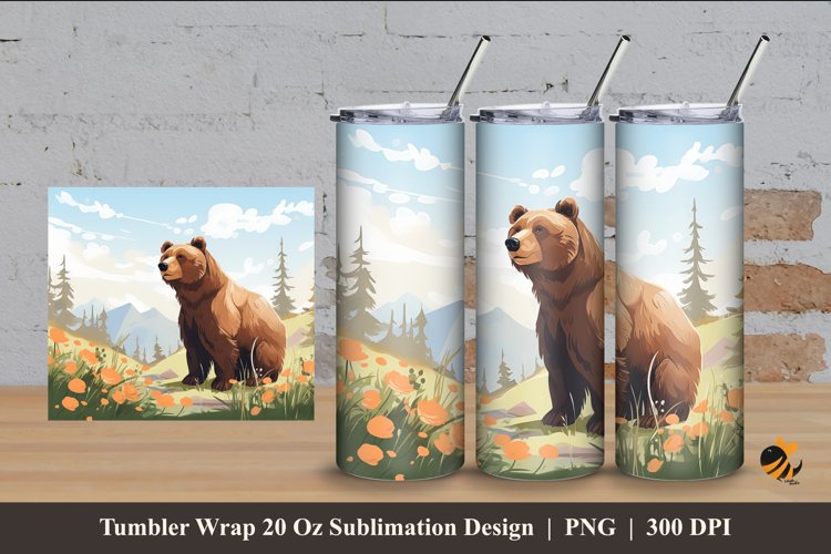 Bear Tumbler Wrap Sublimation Design 4