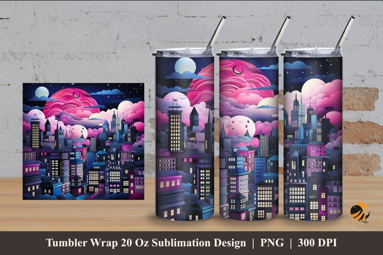 City At Night Tumbler Wrap Sublimation Design 4 example image 1