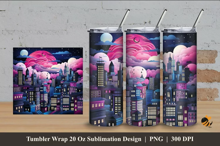 City At Night Tumbler Wrap Sublimation Design 4