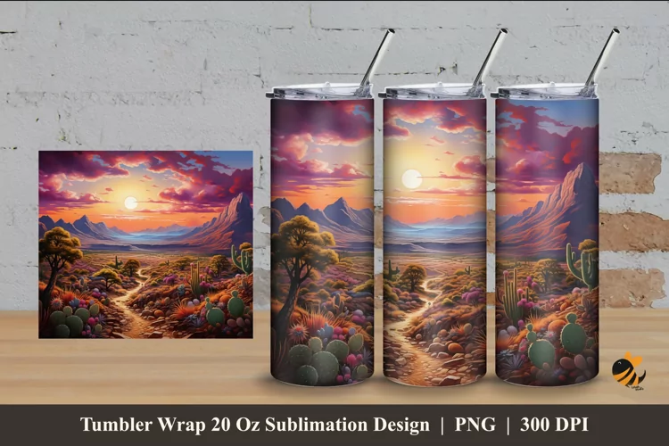 Cactusy View Tumbler Wrap Sublimation Design 4