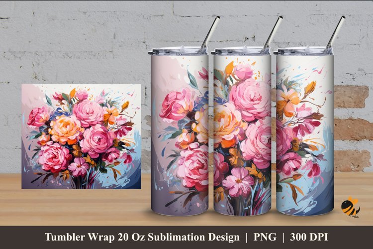 Bouquet Illustration Tumbler Wrap Sublimation Design 4