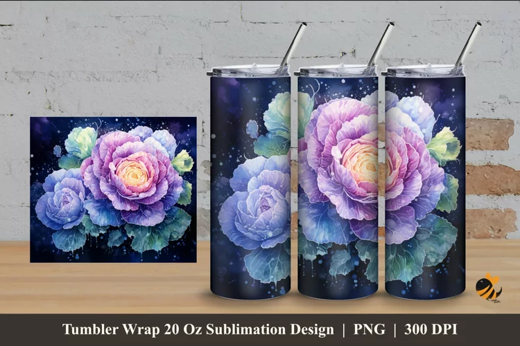 Watercolor Cabbage Tumbler Wrap Sublimation Design 4