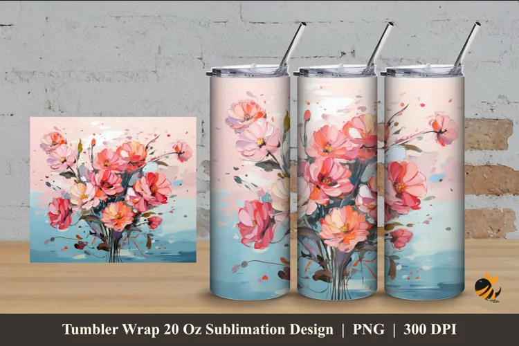Oil Painting Flower Tumbler Wrap Sublimation Design 4