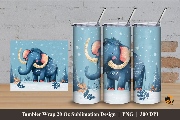 Handdrawn Mammoth Tumbler Wrap Sublimation Design 4 example image 1