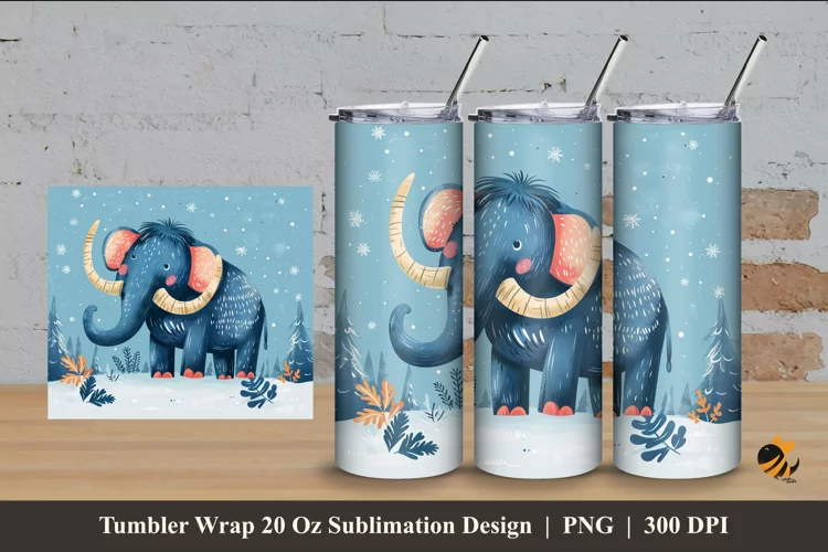 Handdrawn Mammoth Tumbler Wrap Sublimation Design 4