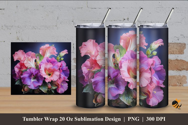 Gloxinia Flower Tumbler Wrap Sublimation Design 4 example image 1