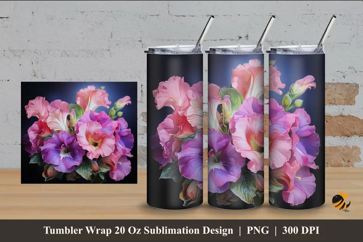 Gloxinia Flower Tumbler Wrap Sublimation Design 4