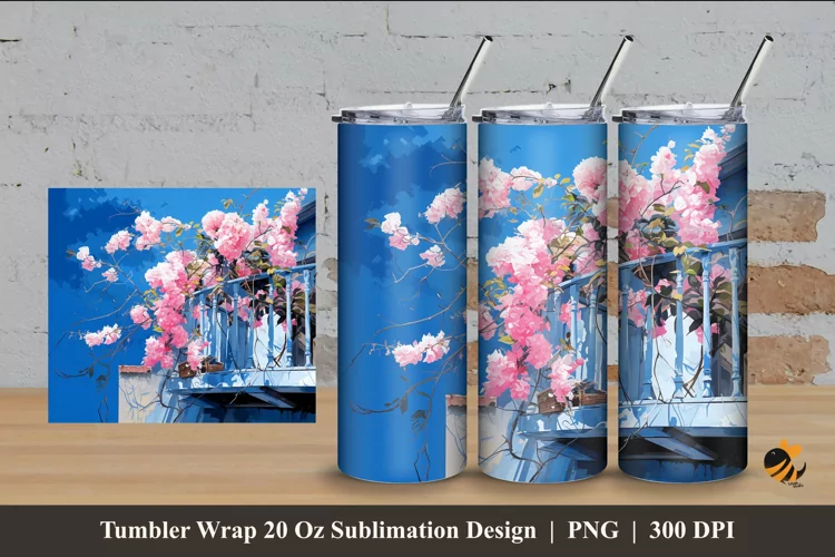 Flower At Roof Tumbler Wrap Sublimation Design 4