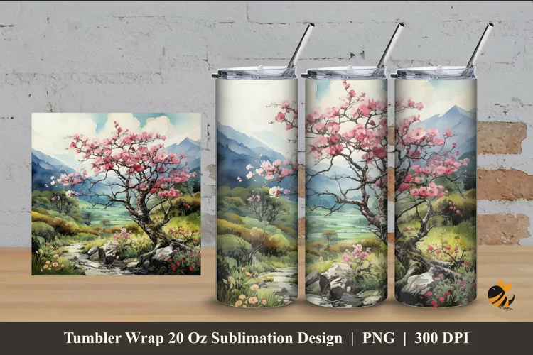 Painting Nature Tumbler Wrap Sublimation Design 4