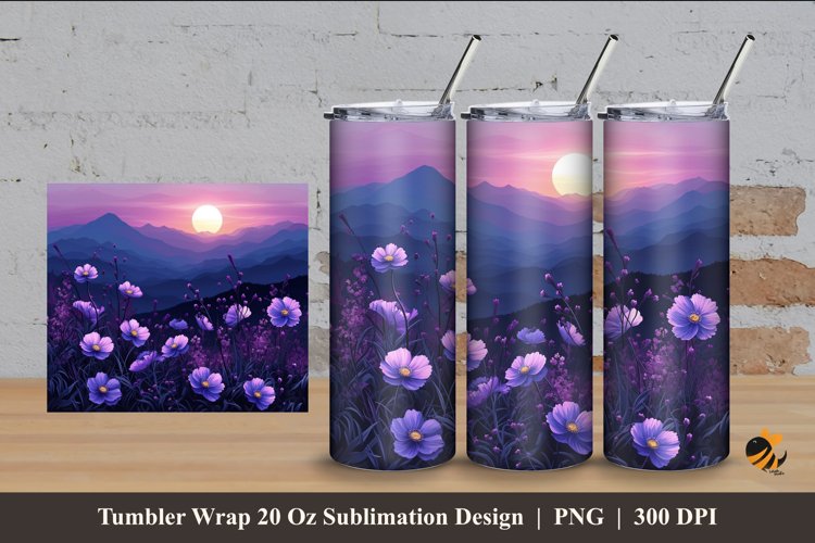 Mountain Garden Tumbler Wrap Sublimation Design 4 example image 1