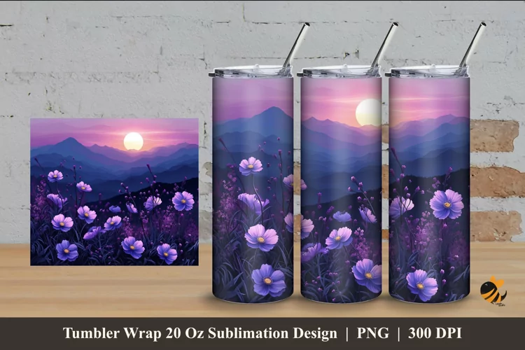 Mountain Garden Tumbler Wrap Sublimation Design 4