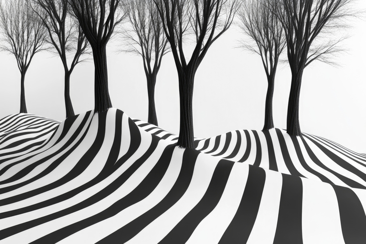 Black and White Striped with Trees Background Wallpaper