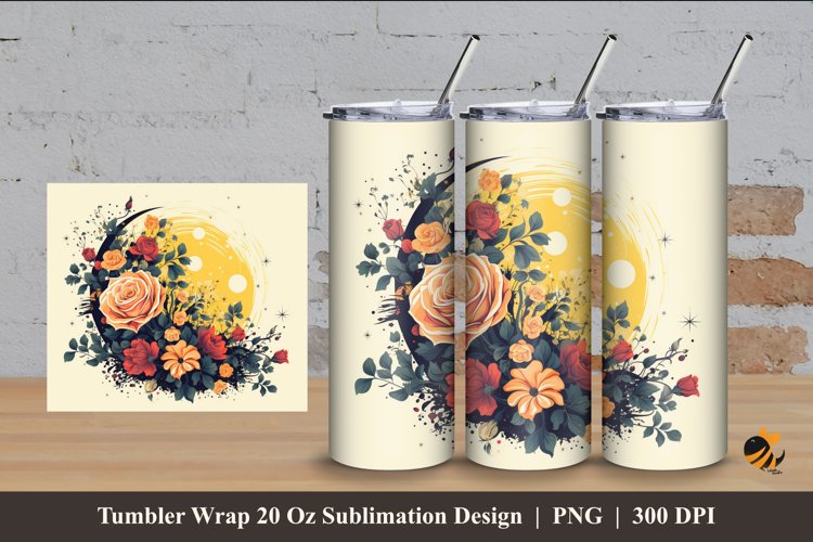 Moon Flower Art Tumbler Wrap Sublimation Design 4