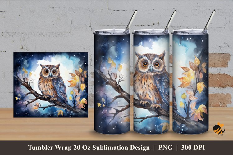 Owl Bird at Night Tumbler Wrap Sublimation Design 4