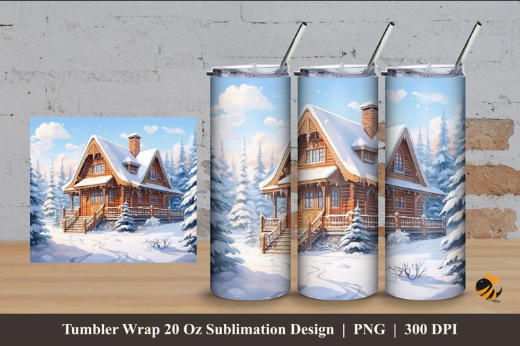 Snow And House Tumbler Wrap Sublimation Design 4 example image 1