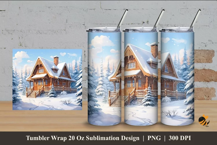 Snow And House Tumbler Wrap Sublimation Design 4
