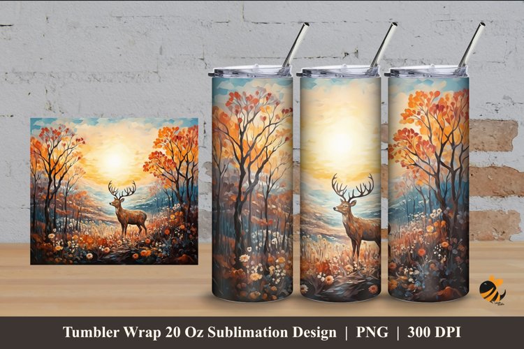 Forest Deer Tumbler Wrap Sublimation Design 4