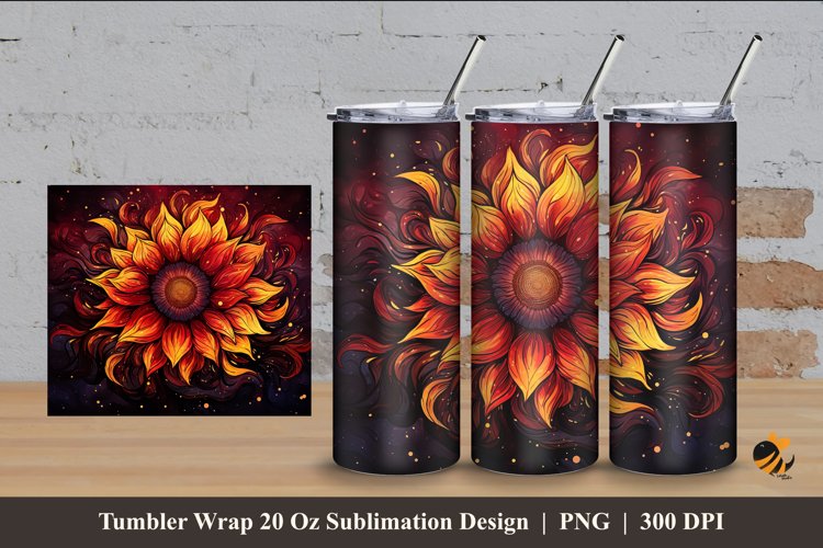 Hot Sun Flower Tumbler Wrap Sublimation Design 4 example image 1