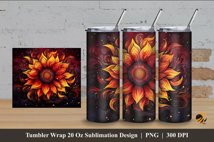 Hot Sun Flower Tumbler Wrap Sublimation Design 4