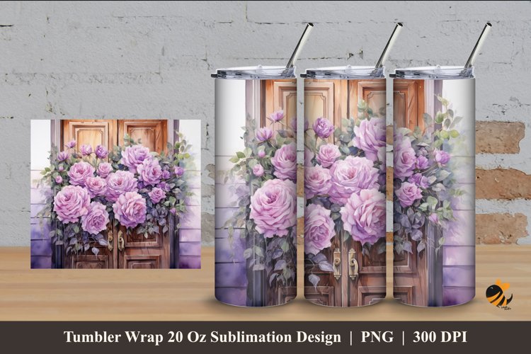 Rose And Door Tumbler Wrap Sublimation Design 4 example image 1