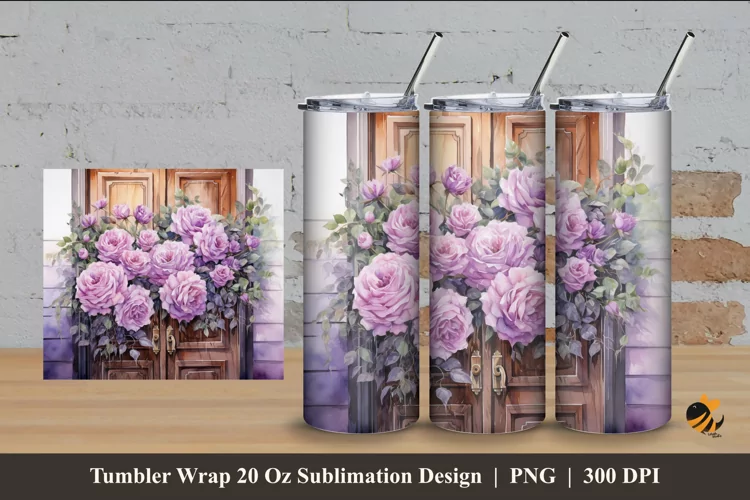 Rose And Door Tumbler Wrap Sublimation Design 4
