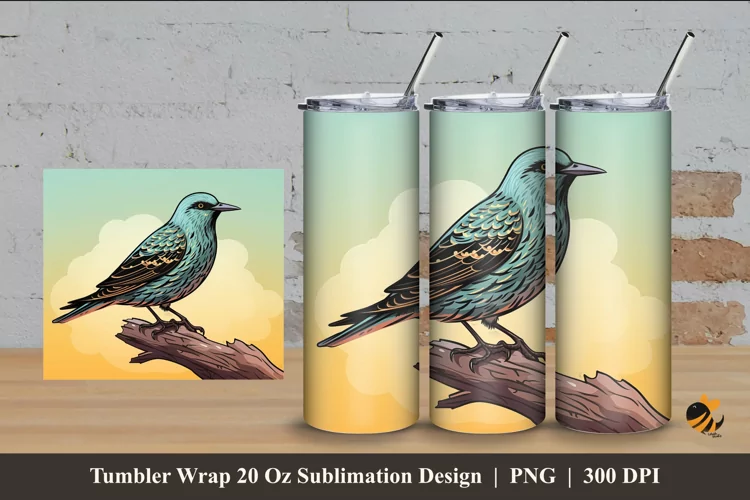 Starling Bird Tumbler Wrap Sublimation Design 4
