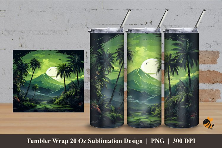 Green Nature Panoramic Tumbler Wrap Sublimation Design 4 example image 1