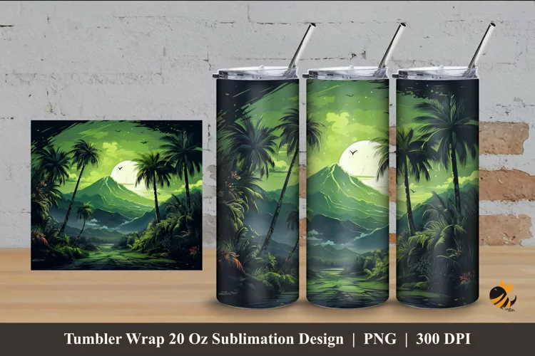 Green Nature Panoramic Tumbler Wrap Sublimation Design 4