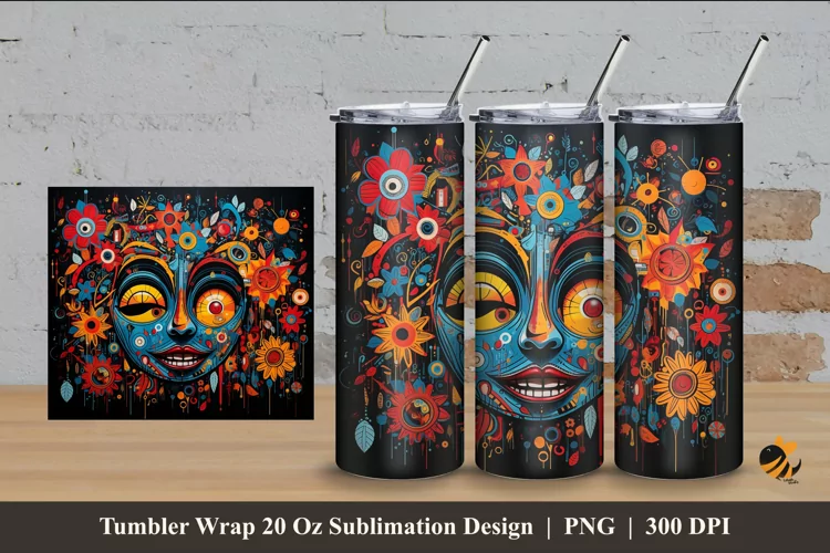 Doodles Colorful Tumbler Wrap Sublimation Design 4
