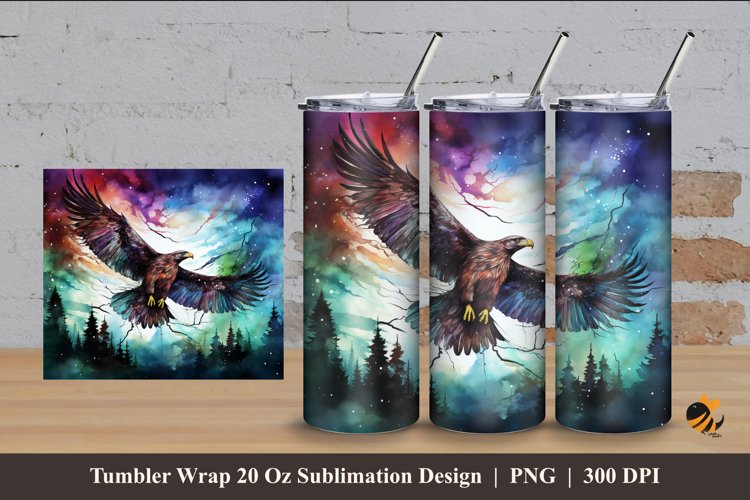 Northern Eagle Tumbler Wrap Sublimation Design 4 example image 1