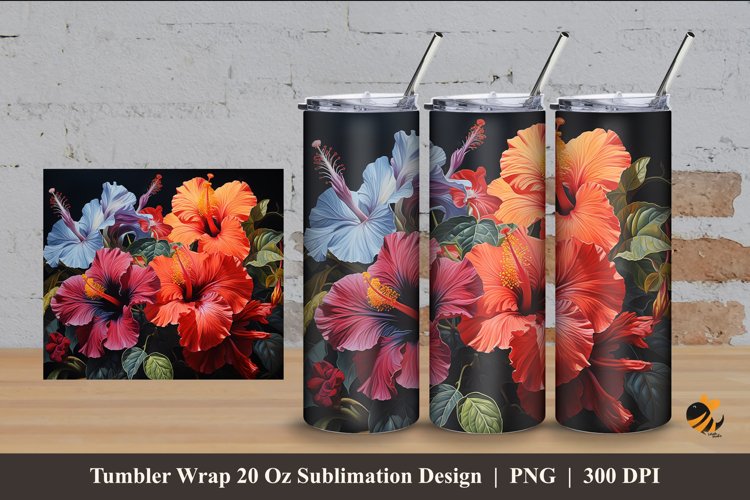 Hibiscus Garden Tumbler Wrap Sublimation Design 4