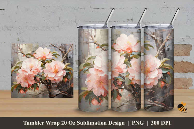Wild Camelia Tumbler Wrap Sublimation Design 4